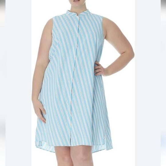 Ann Klein blue white striped preppy plus size summer trapeze short dress size 2x - Picture 1 of 8